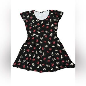 2 Dye 4 women’s large short sleeve stretchy dress, black red and white floral